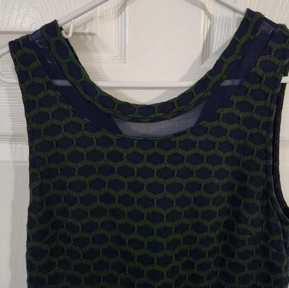 Pixley Blue and Green Casual Dress With Honeycomb Textured Pattern - Picture 2 of 12